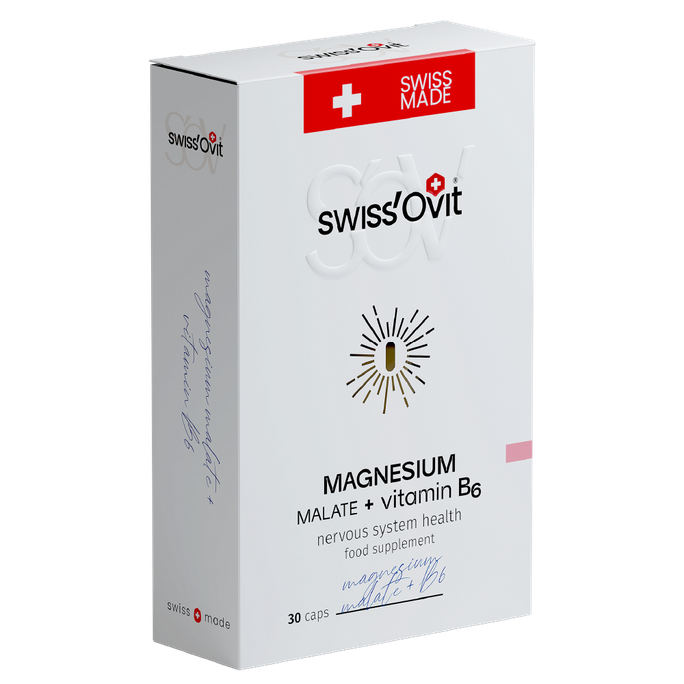 SWISS OVIT Magnesium Malate 150 mg + Vit. B6 kapsulas, 30 gab. - 2