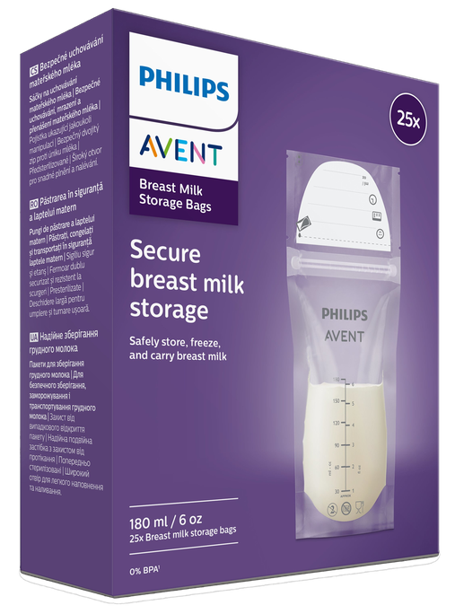 PHILIPS Avent 180 ml krūts piena uzglabāšanas maisiņi, 25 gab. - 1