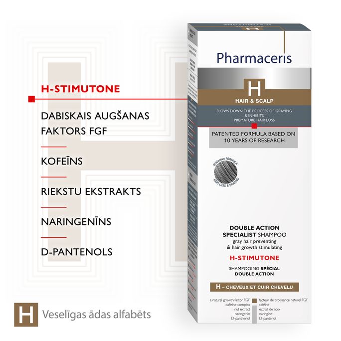 PHARMACERIS H Stimutone žiliems, silpniems ir ploniems plaukams šampūnas, 250 ml - 3