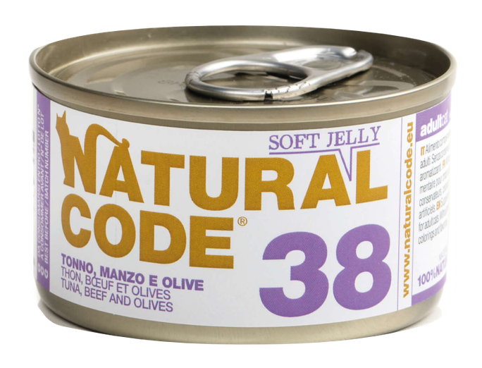 NATURAL CODE 38 Tuncis, Liellops, Olīvas konservi kaķiem, 85 g - 1