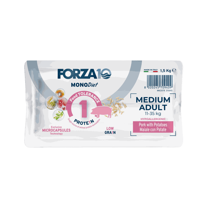 FORZA10 Monodiet Medium Adult Ar Cūku Un  Kartupeļiem, Suņiem sausā barība, 1.5 kg - 3