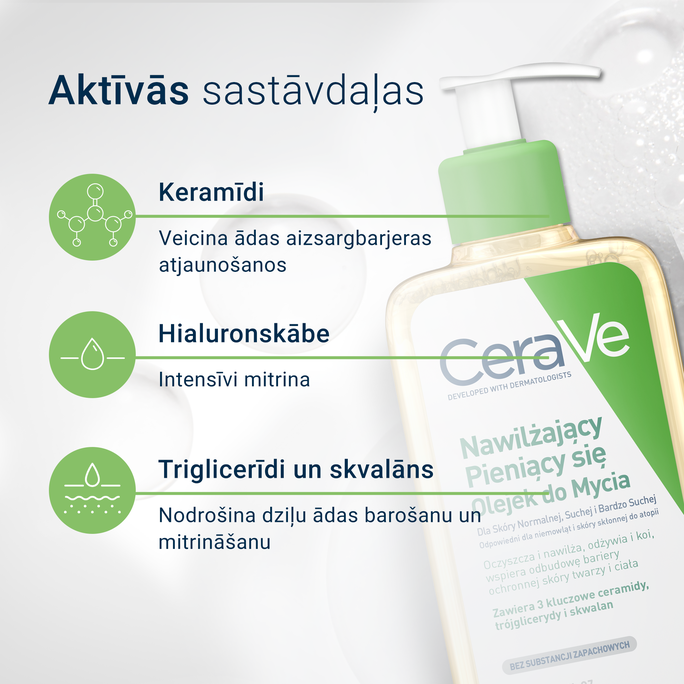 CERAVE For Face And Body With Ceramides Moisturising attīroša eļļa, 236 ml - 4