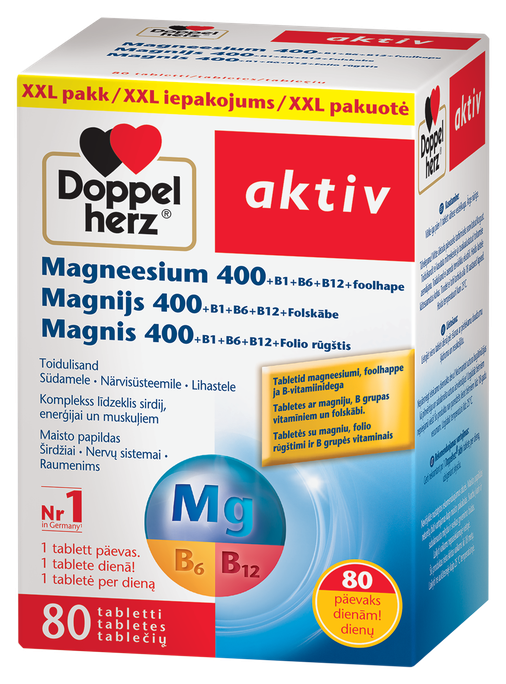 DOPPELHERZ Activ Magneesium 400 tabletes, 80 gab. - 1