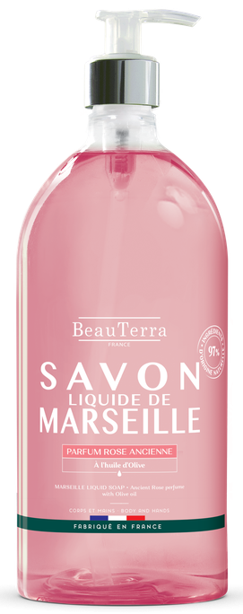 BEAUTERRA Marseille Soap Ancient Rose šķidrās ziepes, 1000 ml - 1