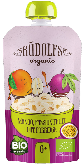 RŪDOLFS Mango, Marakuja, Auzu BIO 6+ biezputra, 110 g - 1