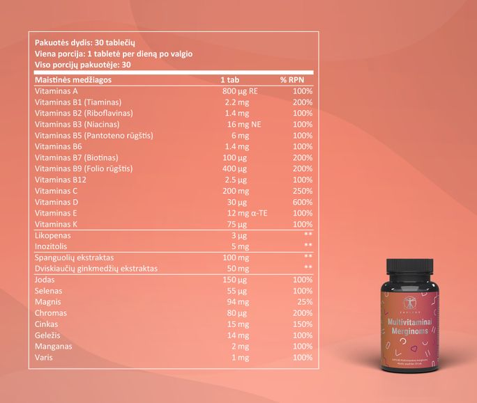 SAPIENS Multivitaminai Merginoms, 13-17 Metų kapsulės, 30 vnt. - 3