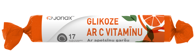 JONAX Glikoze Ar C Vitamīnu (Apelsīnu) košļājamās tabletes, 17 gab. - 1