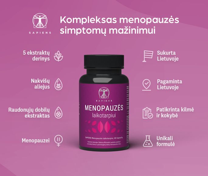SAPIENS Menopauzės laikotarpiui kapsulės, 60 vnt. - 2
