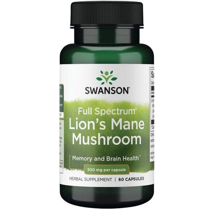 SWANSON Lion's Mane 500 Mg, nervų sistemos veiklai, kapsulės, 60 vnt. - 1
