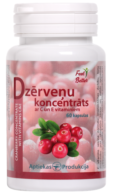 APTIEKAS PRODUKCIJA Dzērveņu Koncentrāts Ar C Un E Vitamīniem kapsulas, 60 gab. - 1