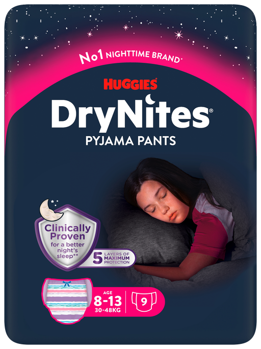 HUGGIES DryNites Meitenēm 8-13 gadi autiņbiksītes, 9 gab. - 1