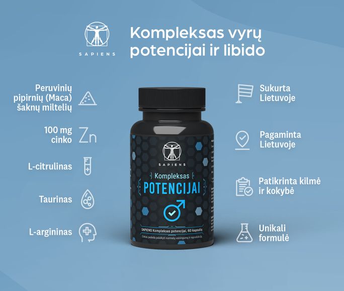 SAPIENS Kompleksas Potencijai kapsulės, 60 vnt. - 2
