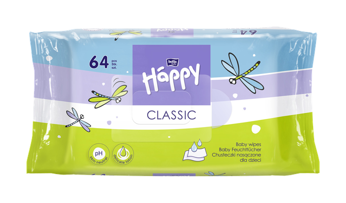 HAPPY Classic drėgnos servetėlės, 64 vnt. - 1
