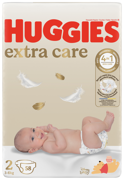 HUGGIES Extra Care 2 jaundzimušiem. 3-6kg autiņbiksītes, 58 gab. - 1