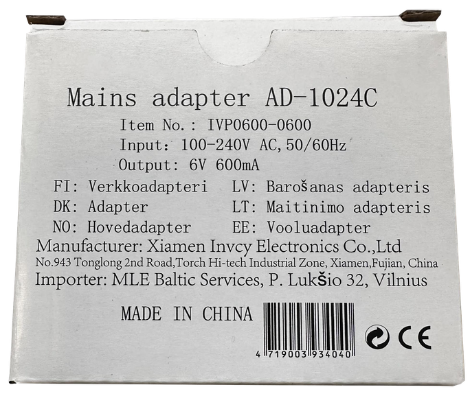 MICROLIFE Mains AD-1024C adapteris, 1 gab. - 1