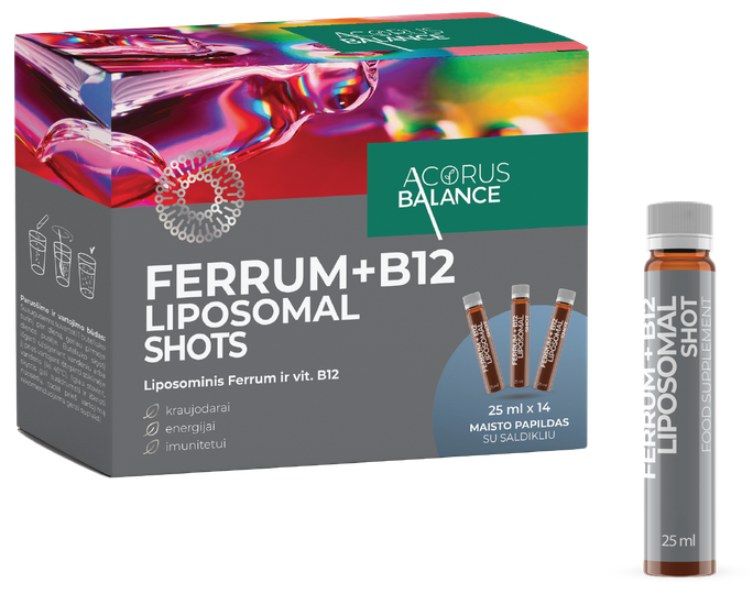 ACORUS BALANCE Ferrum + B12 Liposomal Shots (25 ml) pudelītes, 14 gab. - 1