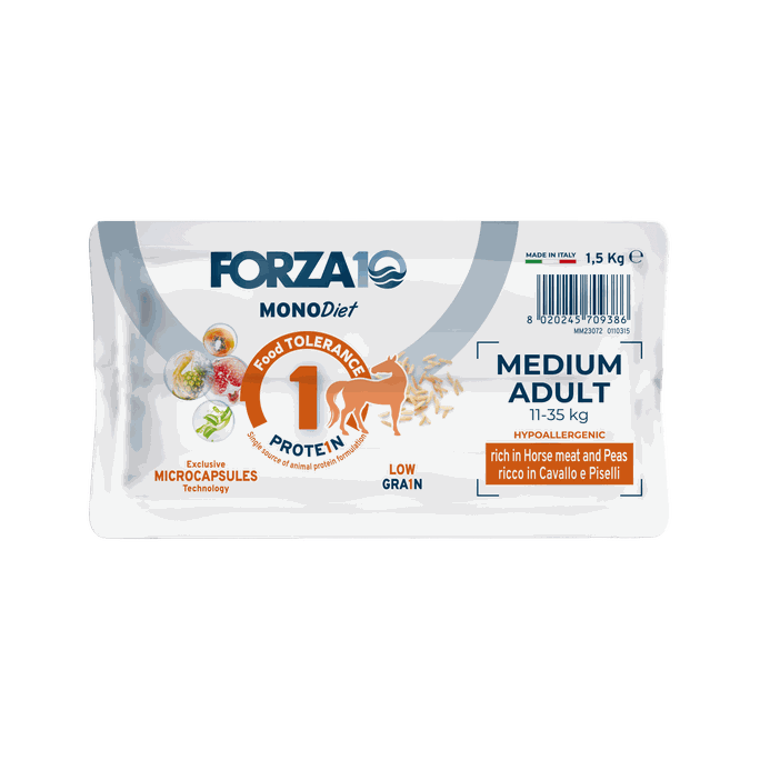 FORZA10 Monodiet Medium Adult Ar Zirgaaļu Un Zirņiem, Suņiem sausā barība, 1.5 kg - 3
