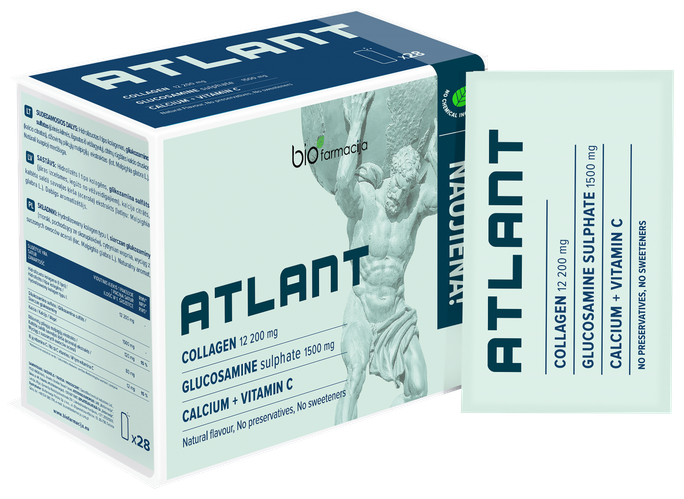 BIOFARMACIJA Atlant Glikozamīns, Kalcijs + C Vitamīns kolagēns, 28 gab. - 1