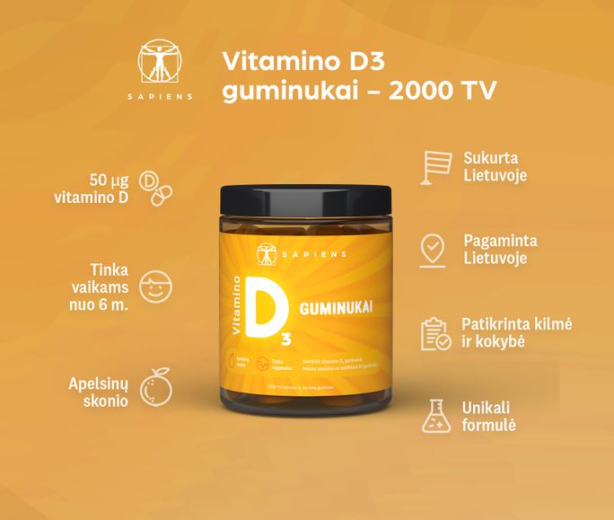 SAPIENS Vitaminas D  guminukai, 60 vnt. - 2