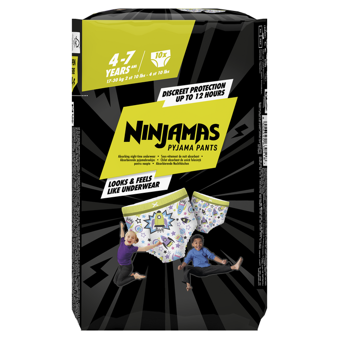 PAMPERS Ninjamas, Nakts, 4-7 gadi, 17-30 kg, Green biksītes, 10 gab. - 1