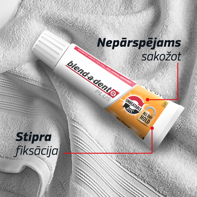 BLEND-A-DENT Plus Unbeatable Bite, No Flavor fiksācijas krēms zobu protēzēm, 40 g - 4