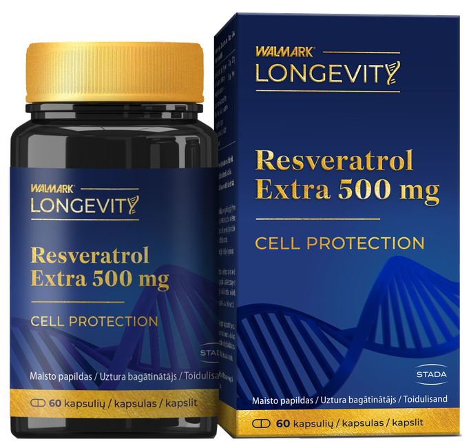 WALMARK Longevity Resveratrol Extra 500 mg kapsulas, 60 gab. - 1