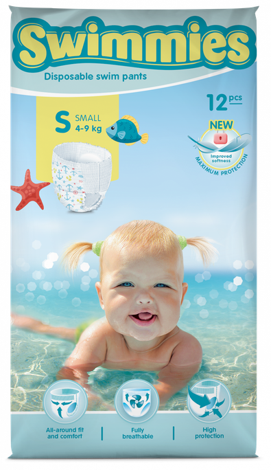 MOLTEX Swimmies S (4-9 kg) peldēšanas autiņbiksītes, 12 gab. - 1