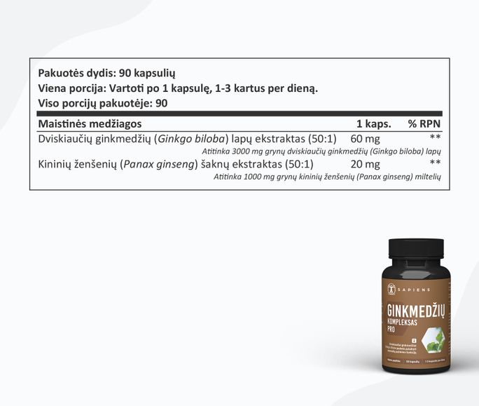 SAPIENS Ginkgo Complex PRO dengtos tabletės, 90 vnt. - 2