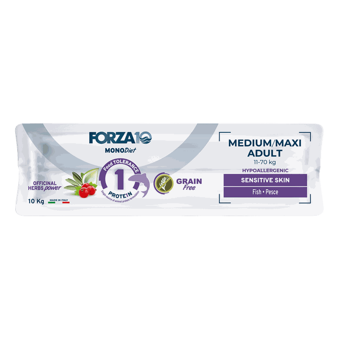 FORZA10 Monodiet Sensitive Skin Medium/Maxi Adult Ar Zivi, Suņiem sausā barība, 10 kg - 3
