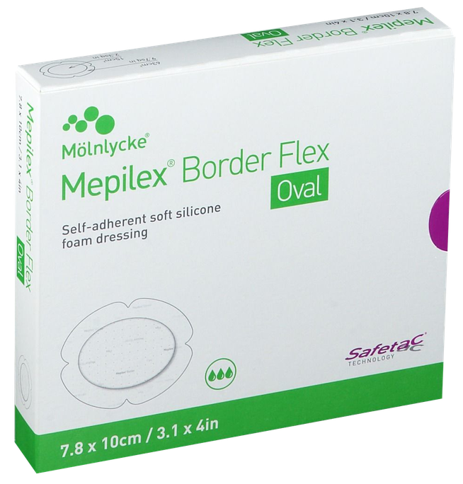 MEPILEX Border Flex Oval 7.8 x 10 cm brūču pārsējs, 5 gab. - 1