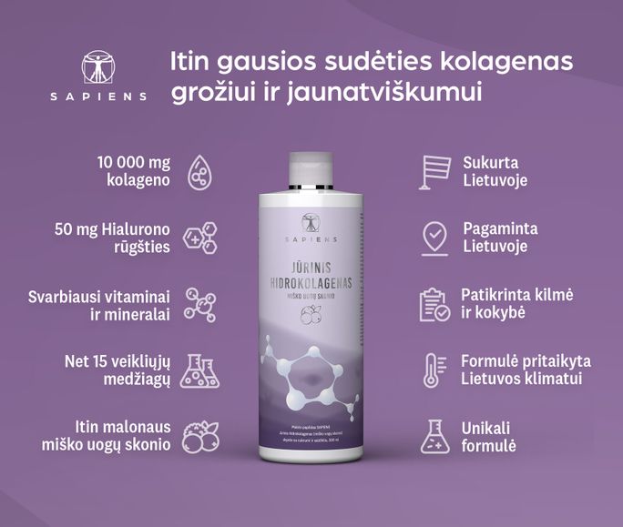 SAPIENS Jūrinis Hidrokolagenas (miško uogų sk.) skystis, 500 ml - 2