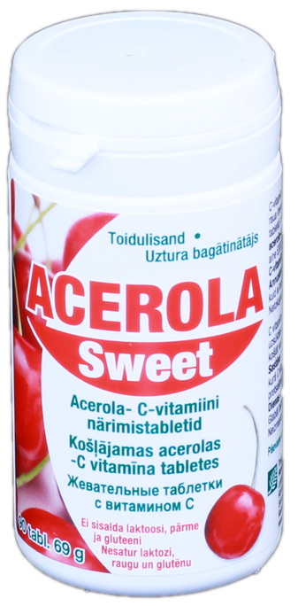 ACEROLA Sweet C Vitamīna 60 mg košļājamās tabletes, 90 gab. - 1