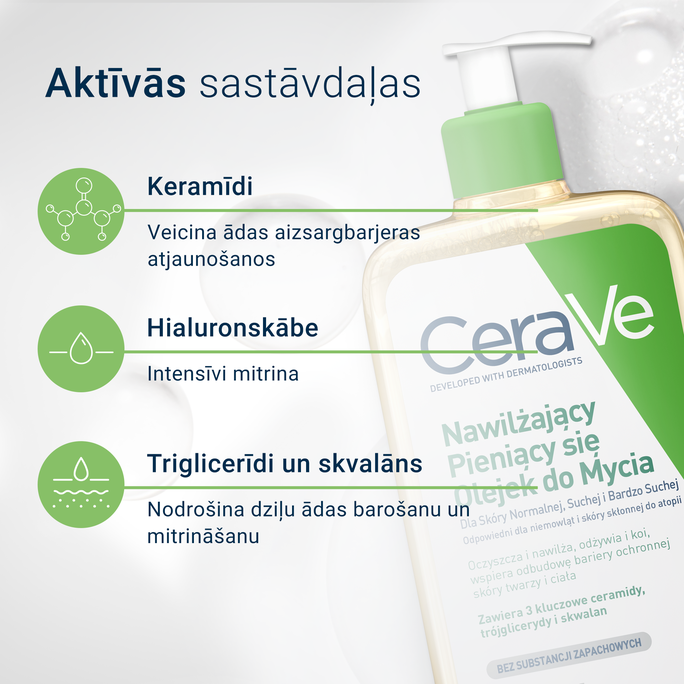 CERAVE For Face And Body With Ceramides Moisturising attīroša eļļa, 473 ml - 4