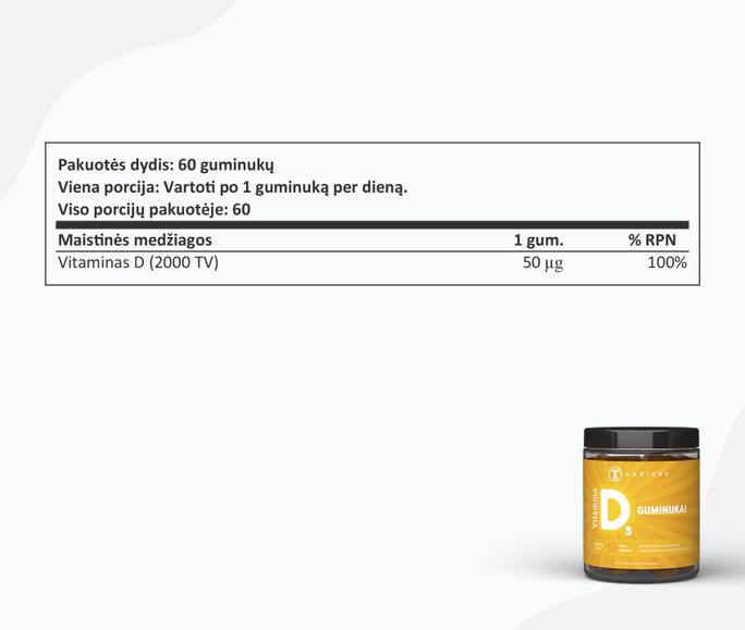 SAPIENS Vitaminas D  guminukai, 60 vnt. - 3