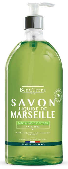 BEAUTERRA Marseille Soap Mint Lemon šķidrās ziepes, 1000 ml - 1