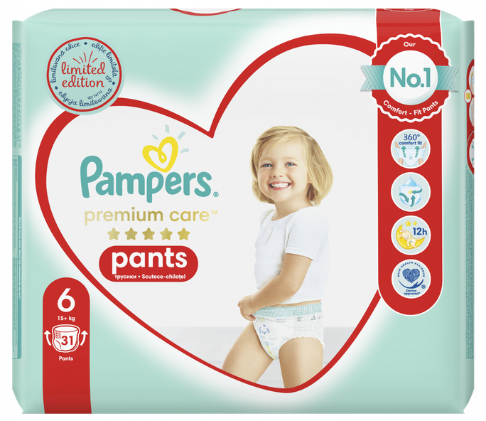PAMPERS Premium Care 6 (15+ kg) autiņbiksītes, 31 gab. - 1