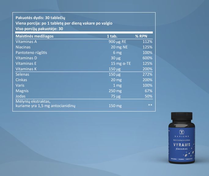 SAPIENS Multivitaminų Kompleksas Vyrams  tabletės, 60 vnt. - 4