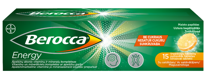 BERROCA Energy putojošās tabletes, 15 gab. - 2
