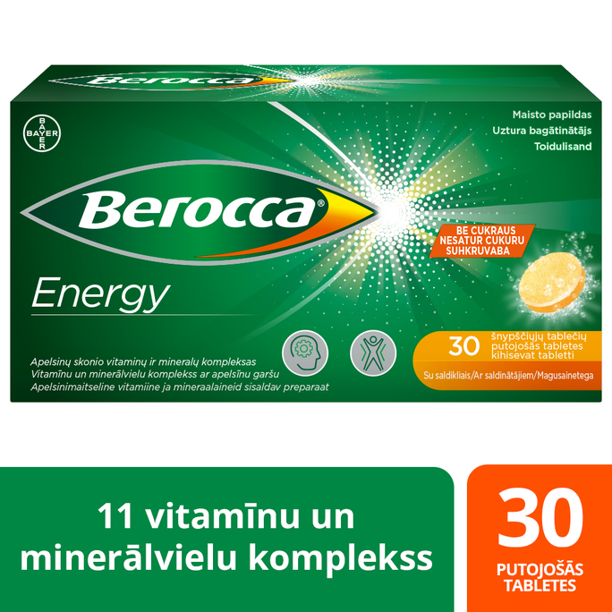 BERROCA Energy putojošās tabletes, 30 gab. - 1