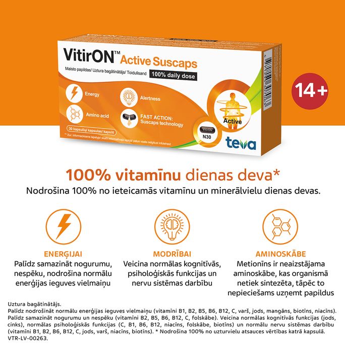 VITIRON Active Suscaps 100% Daily Dose kapsulas, 30 gab. - 2
