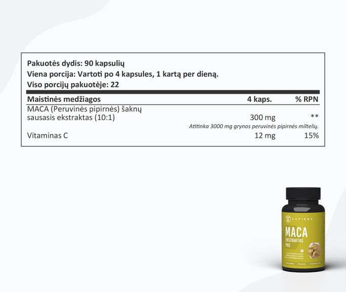 SAPIENS Maca Extract PRO kapsulės, 90 vnt. - 2