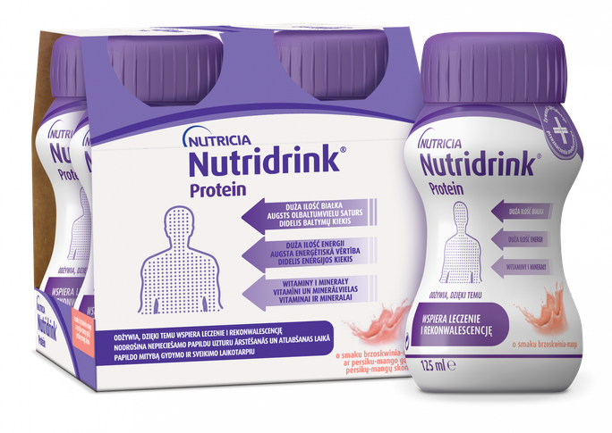 NUTRICIA Nutridrink Protein ar persiku un mango garšu 125 ml dzēriens, 4 gab. - 1