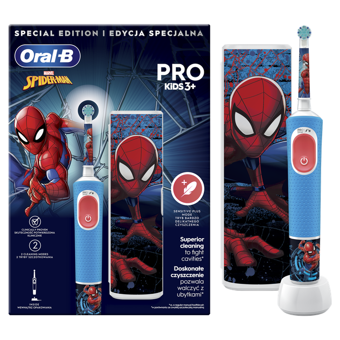 ORAL-B Pro Kids Spiderman ar ceļojumu futrāli elektriskā zobu birste, 1 gab. - 2