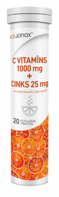 JONAX C Vitamīns 1000 mg+CINKS 25 mg putojošās tabletes, 20 gab. - 1