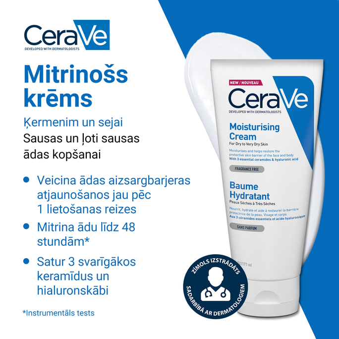CERAVE For Body And Face With Ceramides Moisturising balzams, 177 g - 2