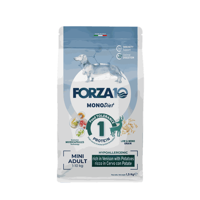 FORZA10 Monodiet Mini Adult Ar Briedi Un Kartupeļiem, Suņiem sausā barība, 1.5 kg - 1