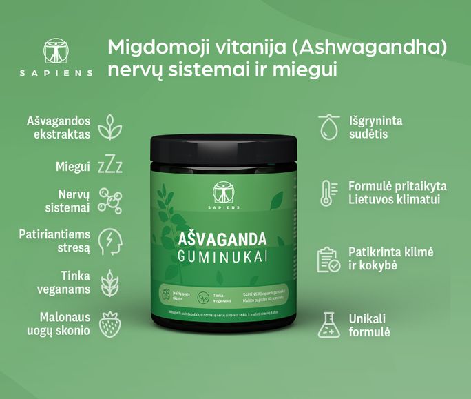 SAPIENS Su Ashwagandha guminukai, 60 vnt. - 2