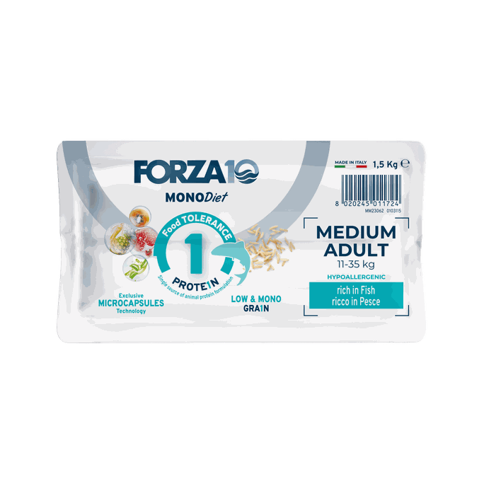 FORZA10 Monodiet Medium Adult Ar Zivi, Suņiem sausā barība, 1.5 kg - 3