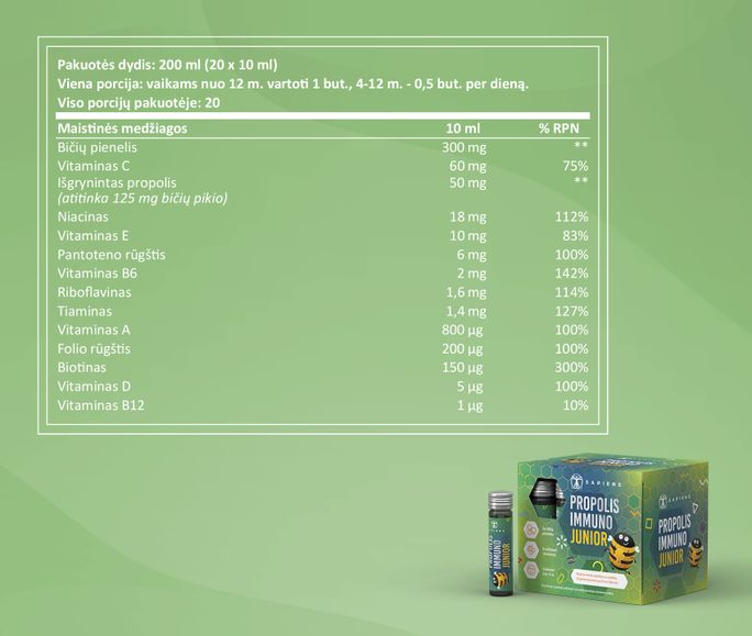 SAPIENS Propolis Immuno Junior ampulės, 10 ml - 3