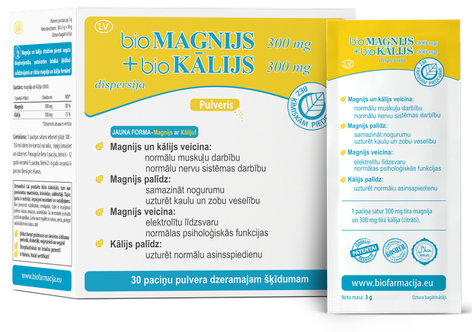 BIOFARMACIJA Biomagnijs 300 mg + Biokālijs 300 mg pulveris, 30 gab. - 1